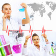 Photo: Collage with scientist in laboratory Collage with scientist in laboratory