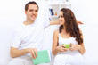 Young happy couple at hone together s