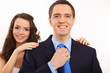 Businessman dressing at home in the morning