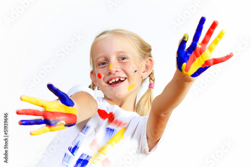 Photo: happy child with paint on the hands happy child with paint on the hands