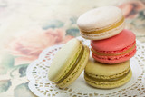 Delicious macaroons on vintage background