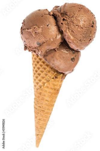 Photo: chocolate ice cream scoops on cone chocolate ice cream scoops on cone