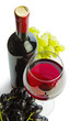 bottle of wine and grapes isolated
