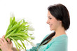Foto: Elated young woman with bouquet of flowers Elated young woman with bouquet of flowers