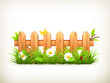 Vektor: Spring grass and wooden fence Spring grass and wooden fence