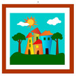 Vector: illustrazione di disegno con cornice con case e alberi illustrazione di disegno con cornice con case e alberi