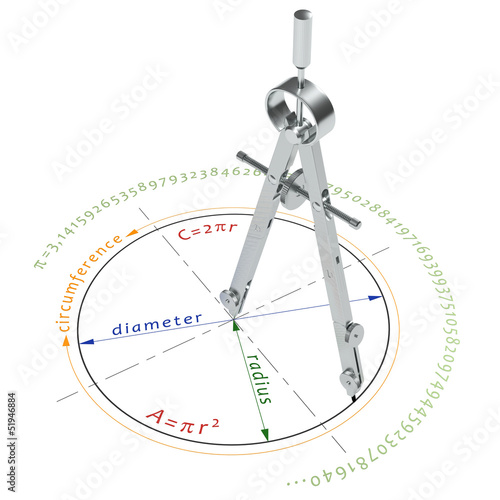 Illustration: illustration of circle formulas with compasses illustration of circle formulas with compasses