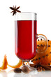mulled wine in the glass, spice and orange isolated on white