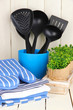 Kitchen settings: utensil, potholders, towels and else