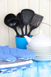 Kitchen settings: utensil, potholders, towels and else