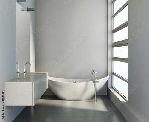  Minimal contemporary grey bathroom with bathtub and sink