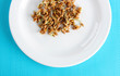 Wheat germs on plate, close up