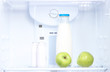 Open refrigerator with diet food