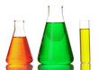 Test tubes with colorful liquids isolated on white