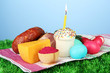 Conceptual photo of traditional easter food in bright towel,
