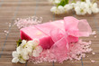 Natural handmade soap on bamboo mat