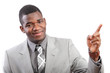 Businessman gesturing or pointing with a smile