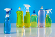 Cleaning set on blue vivid background