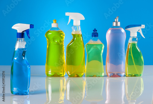 Photo: Cleaning set on blue vivid background Cleaning set on blue vivid background