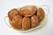 bread basket with bread rolls.