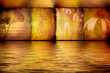 spa flower paintings in gold aquatic background
