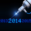 Laser writes 2014 on black background