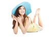 Photo: smiling summer young woman lying on the floor smiling summer young woman lying on the floor