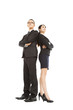 Photo: young businessman and businesswoman standing together young businessman and businesswoman standing together