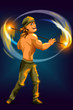 Man fire show character cartoon style vector illustration blue