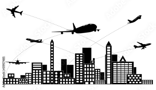 Vector: Airplane shipping around the city vector. Airplane shipping around the city vector.