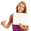 Woman with blank board banner