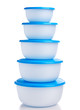 Plastic containers on white background