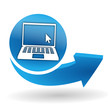 ordinateur portable sur bouton web bleu
