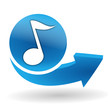 note de musique sur bouton web bleu