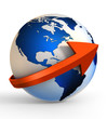 earth globe communication with arrow sign