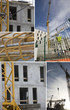 Montage of crane on construction site