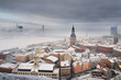 Areal view on Riga in fog, Latvia