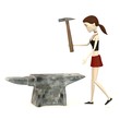 3d render of cartoon character with anvil and hammer