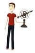3d render of cartoon character with astronomical tool