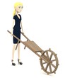 3d render of cartoon character with wheel barrow
