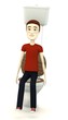 3d render of cartoon character sitting on toilet