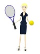 3d render of cartoon character with tennis ball and racket