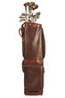 Antique bag with golf clubs isolated on white