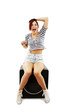 Fashionable young woman on the speaker, music fashion party