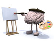 Illustration: human brain with arms and legs, painter human brain with arms and legs, painter
