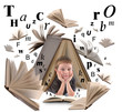 Foto: School Boy Reading Book with Letters School Boy Reading Book with Letters