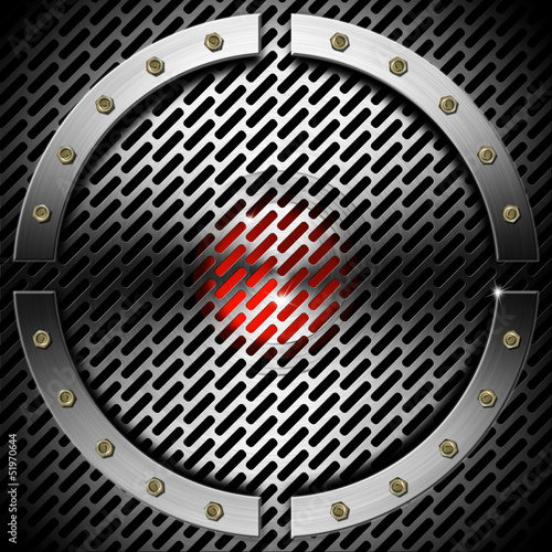 Illustration: Red and Metal Background with Grid and Circle Red and Metal Background with Grid and Circle