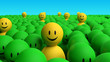 Illustration: Some 3d yellow men come out from a green crowd Some 3d yellow men come out from a green crowd