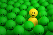 Illustration: 3d yellow man comes out from a green crowd 3d yellow man comes out from a green crowd