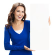 Photo: Young woman with blank signboard Young woman with blank signboard